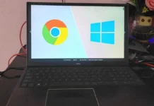 Google Offers Free OS Upgrade for Windows 10 PCs That Can’t Run Windows 11 Laptop display showing Chrome and Windows logos representing ChromeOS Flex upgrade for unsupported Windows PCs