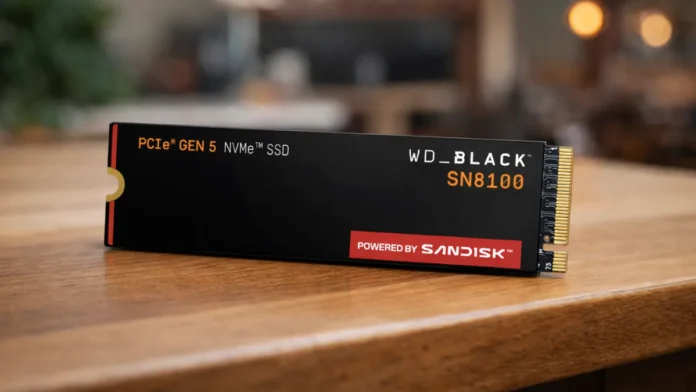 WD Black SN8100 PCIe Gen 5 NVMe SSD on table