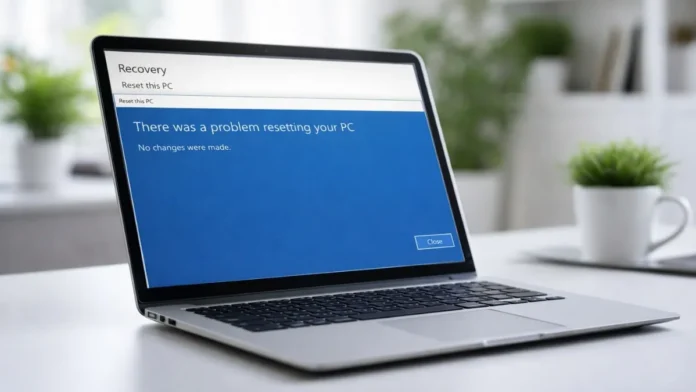 Windows 11 laptop showing reset this PC error caused by April 2026 update bug