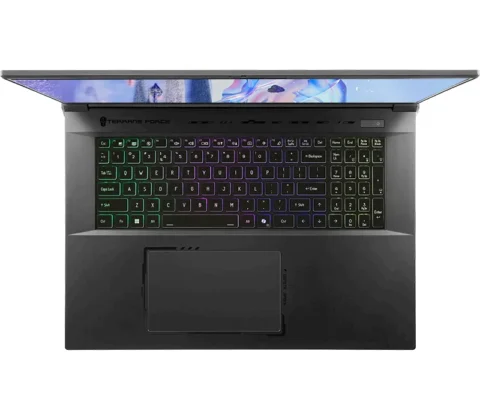 X98W workstation laptop top view showing full keyboard layout and large trackpad